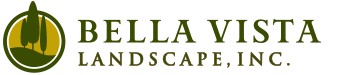 Bella Vista Landscape, Inc. logo featuring two trees on a hill inside a circular shape.